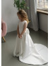 Chic Ivory Satin Flower Girl Dress With Train